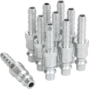 1/4 Air Plug with Hose Barb Industrial M-Type Fittings 1/4 Inch Flow Size Steel Material 300PSI 10 Pieces Air Compressor Hose Fittings