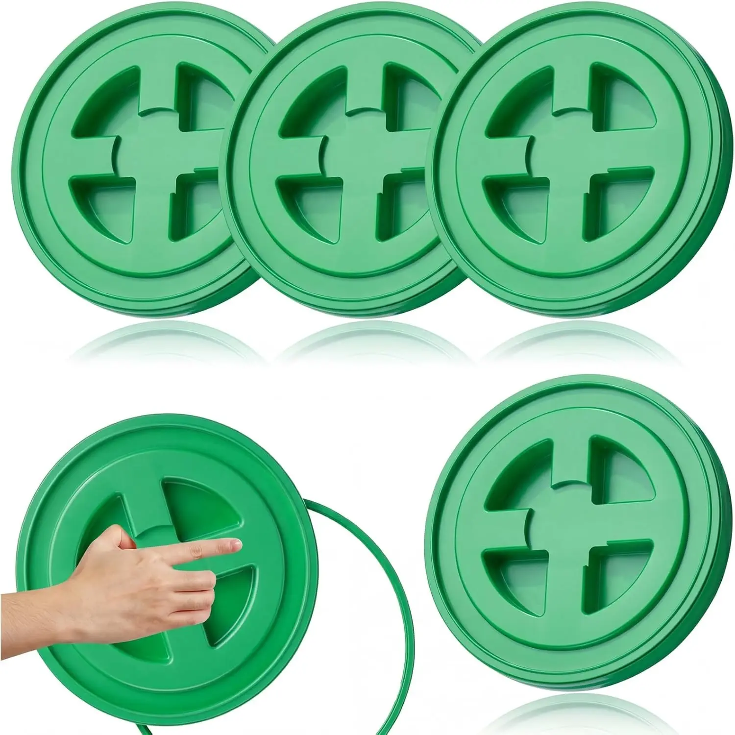 4 Pieces 5 Gallon Bucket Lids, 12inch Leak-proof Plastic Seal Screw Top Airtight Lid, Reusable Drum & Pail Lid for Pet Food Storage, Home Paint Storage and Industrial Storage Buckets -Green