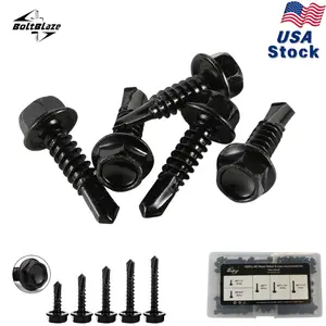 160Pcs #8 x 1/2" to 1-1/2'' Self Drilling Screws for Metal,410 Stainless Steel Black Zinc Plated,Self Tapping Sheet Metal TEK Screws,Hex Washer Head