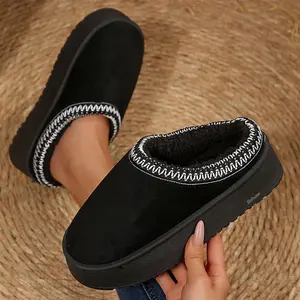 Elegant Women's Platform Indoor Fleece Slippers Winter Warm Mini Snow Boots Indoor Outdoor Shoes
