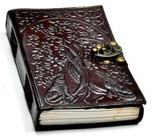 Wolf Tree of Life Leather Grimoire Journal — 5x7 Embossed Latch Grimoire
