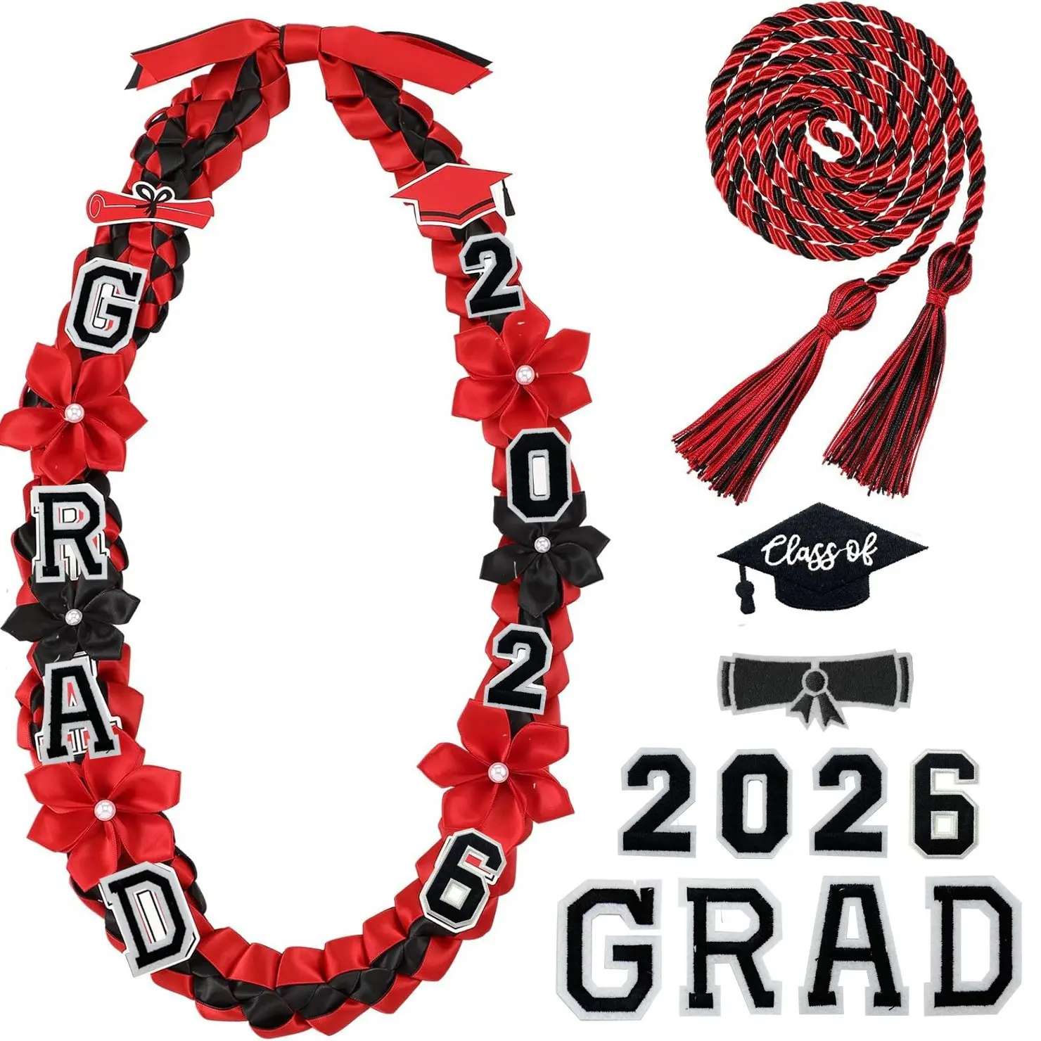2026 Graduation Lei Double Layer Graduation Ribbon Garland with Honor Cord, Handmade Woven Graduation Necklace, DIY Graduation Theme Graduation Decorations for High School College Graduation Festival Party Supplies, Party Accessories