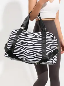 Holiday overnight luggage travel bag, random zebra pattern, large capacity waterproof fitness bag, weekly dry wet separation handbag, portable shoulder bag for business, vacation, outdoor, skiing, yoga, fitness and leisure.
