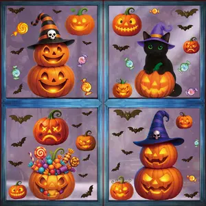 Halloween Window Clings - Vintage Style Removable Double-Sided Static Decals for DIY Party Decor Featuring Evil Ghost, Pumpkin, Bat | Reusable for Windows, Glass, Doors as Home Decor Decorative Set Stickers