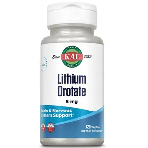 Lithium Orotate 5 milligrams | Low Serving Of Chelated Lithium Orotate For Bioavailability and Mood Support | In Organic Rice Bran Extract Base | 120 VegCaps