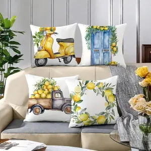 Lemon Pattern Cushion Cover, 4 Counts/set Square Throw Pillow Cover, Household Decoration Supplies for Home Living Room Bedroom