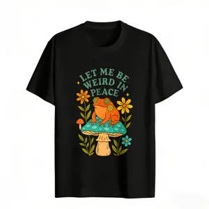 Let Me Be Weird In Peace Frog Mushroom Design Women's Graphic Tee Casual Boho Fashion Cotton Regular Fit Crew Neck Short Sleeve Nature Inspired T-Shirt For Spring Summer Wear rachel new outfit