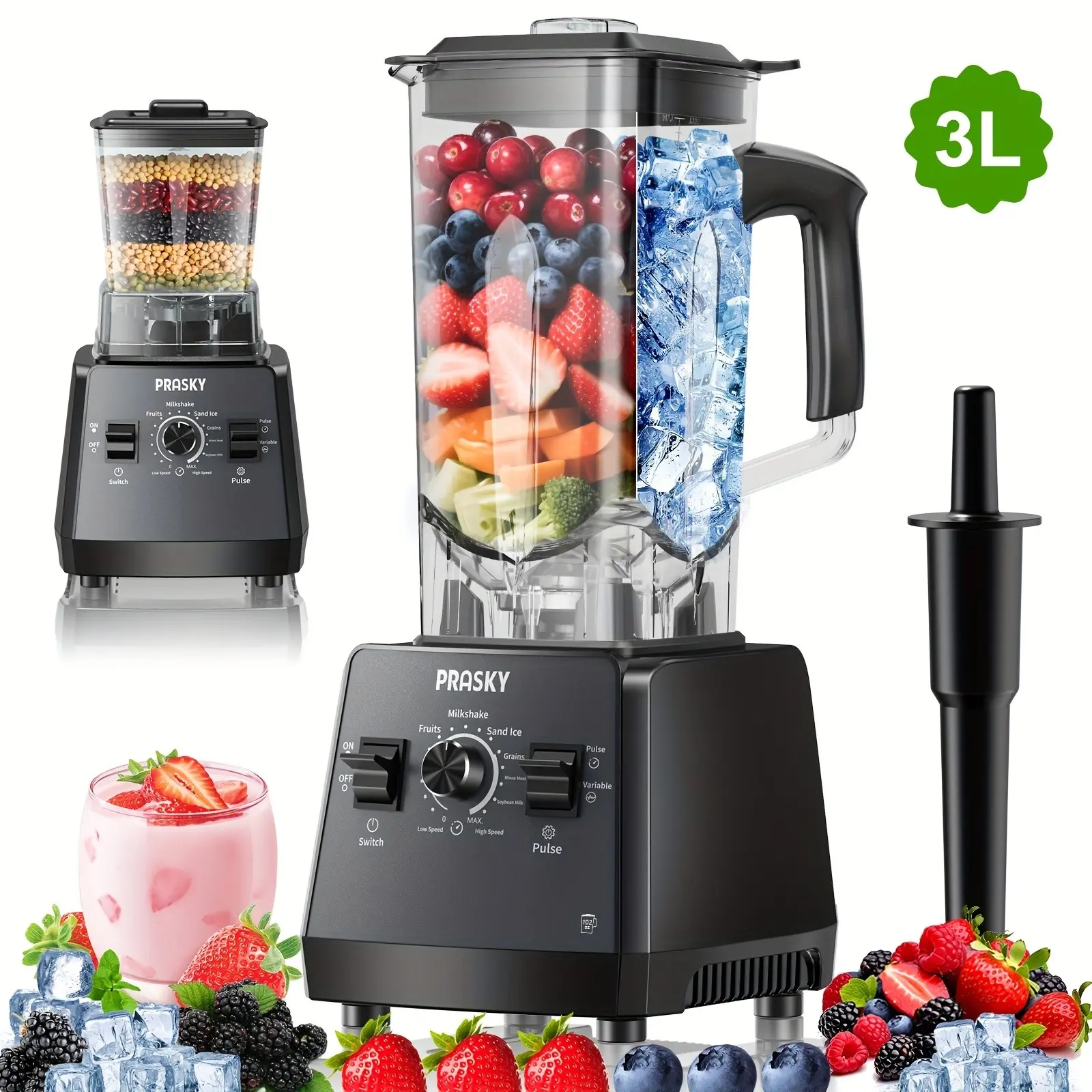 Food Processor for Kitchen, Smoothies Blender And Grinder Combo, 101 Oz. 2 Containers Full-Size Blender with 25000RPM Powerful Motor, Total Crushing Technology - Smoothies, Ice Slushies And Shakes