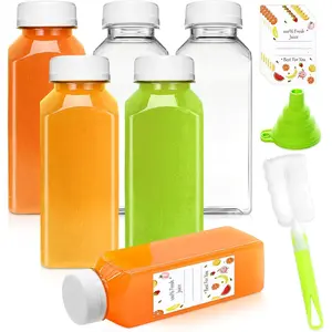Juice Bottles, 12oz  Plastic Bottle with Leak-Proof Lids,  Drink Containers for Home, Picnic, Office(6-Pack )