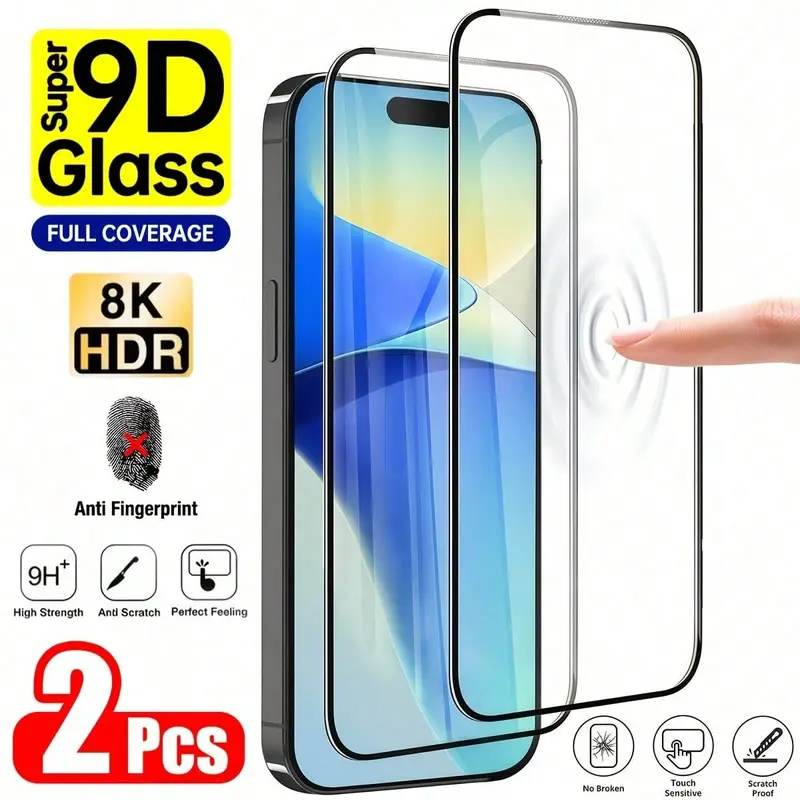 2-Pack HD Tempered Glass Smartphone Screen Protector for iPhone 17/17 Pro/17 Pro Max/17 Air/16 Series/15 Series/14 Series/13 Series/12 Series/11/X/XR - Shockproof, Shatterproof, Scratch-Resistant, Oleophobic Coating, Protective Film Phone Accessories
