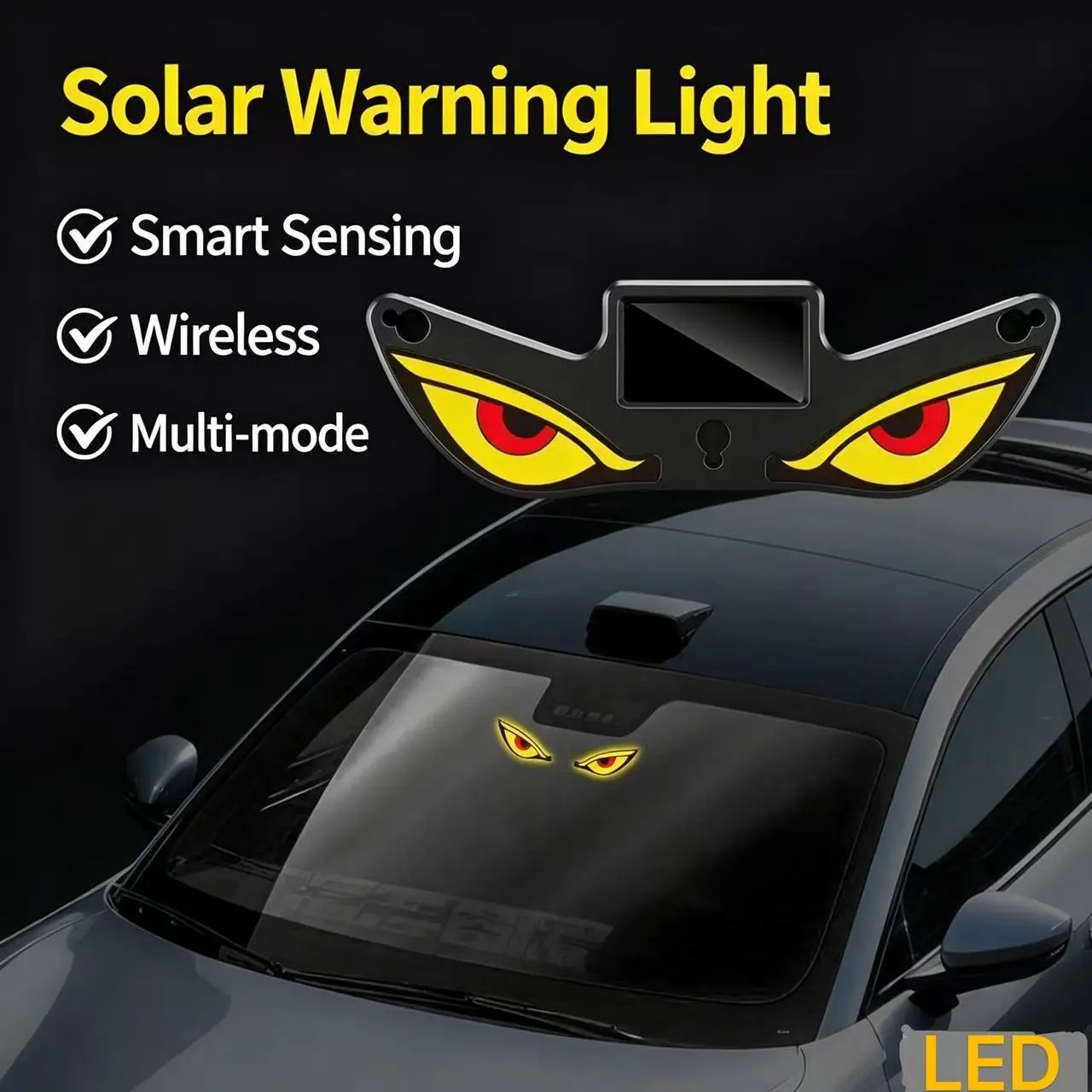 Solar Powered Car Rear Window LED Warning Light - Vampire Devil Eye Dynamic Panel, Wireless Smart Sensor, Aggressive Street Style Car Accessories for All Vehicles, Vehicle & Auto Parts Accessories