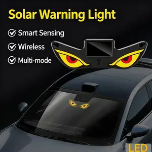 Solar Powered Car Rear Window LED Warning Light, Vampire Devil Eye Dynamic LED Panel, Wireless Smart Sensor Auto Decor Safety Light For All Vehicles