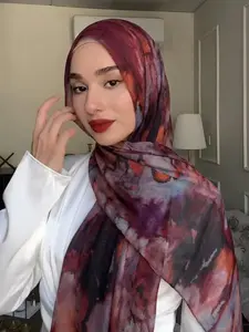 Boho Watercolor Marble Print Hijab, Lightweight & Breathable, Elegant Plain Design, Perfect for Summer Daily Wear, Soft & Cool Hijab