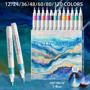 12-120 Colors Soft Tip Acrylic Paint Markers Set, Non-Toxic Waterproof Quick Dry, Creative Hand Drawing & Learning DIY Craft Office Supplies