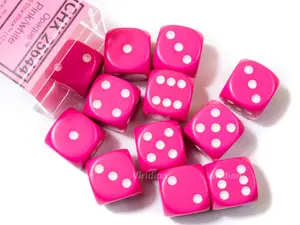 Opaque Pink & White | D6 Block | Chessex Dice (12)