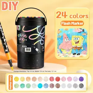 Glitter Markers 24 Colors Paint Pens, Sparkly Metallic Fine Tip 0.7mm Acrylic Pens for DIY Crafts, Birthday Cards, Scrapbooking, Adult Coloring Fun