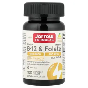 Jarrow Formulas Vegan Methyl B-12 & Methyl Folate, Lemon, 100 Chewable Tablets
