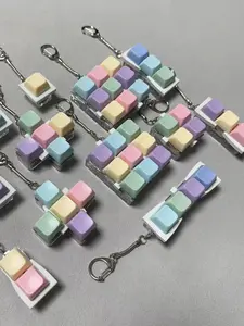 Stress Relief Keychain, Creative Russian Key Ring, Macaron Keyboard Pendant, Snake Bone Chain, Boho Style, No Light, Plain Pattern, Trendy Cute Keychain