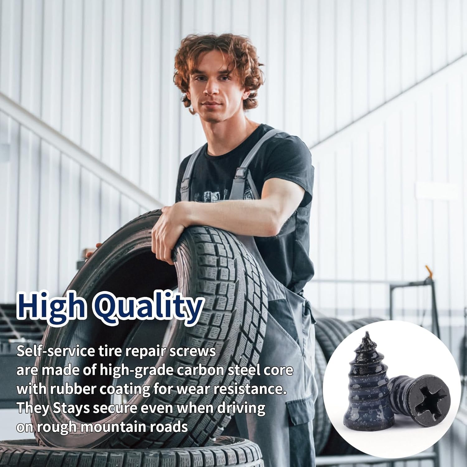 Tire Repair Screws with Screwdriver & Box Vacuum Tire Plug Kit Spiral Rubber Nail Tire Plugs Screw Type Fast Tool Self Screw in Tire Plugs for Car Truck Motorcycle Tire Puncture Repair