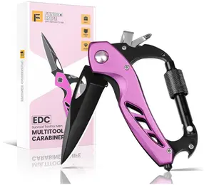 Pink 6-in-1 Multitool Carabiner Keychain – Window Breaker, Bottle Opener & Screwdriver – EDC Camping Hiking Tool – Gift for Women & Mom