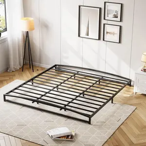 California King Size Low Bed Frame - 6 in Heavy-Duty Metal Platform Mattress Foundation, No Box Spring Needed, Noise-Free, Non-Slip, Easy Assembly, Black