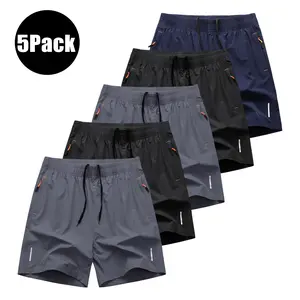 5 Pack Men's Quick Dry Breathable Shorts Casual Sports Style Wrinkle Resistant Textured Design Polyester Blend Solid Color Reflective Stripe Suitable for Running Football Badminton Basketball Table Tennis Weightlifting shorts for men bop shorts