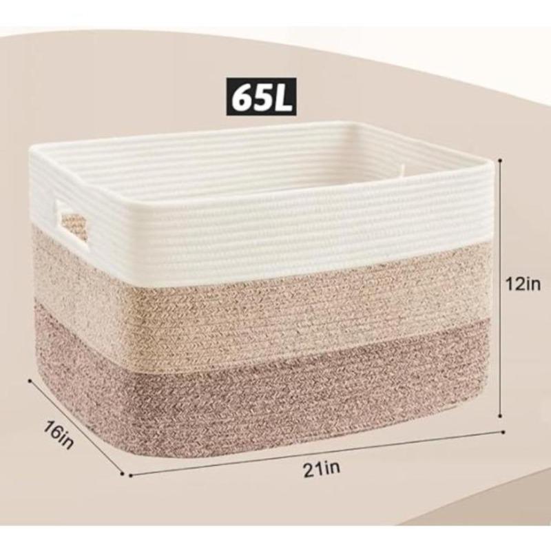Large Cotton Rope Basket, Rectangular storage basket, suitable for storage, toy storage in children's rooms, and organizing baskets for toys with handles in living rooms