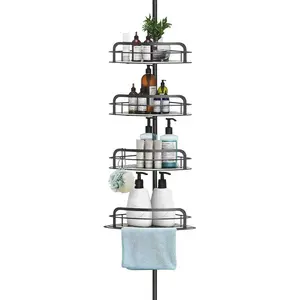 Bathroom Corner Shower Caddy Rust-Resistant Height Adjustable Shelves Tension Pole Storage Organizer with Towel Bar-4807 weight rack