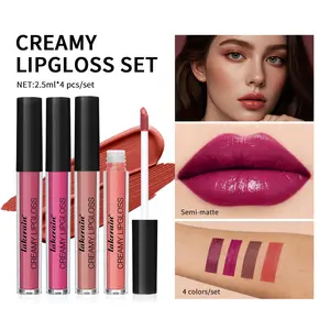 4PCS Lip Glaze Set, Cream Lip Gloss Set, Makeup Lip Gloss Liquid Lipstick Non Staining Cup Lip Glaze, Lipstick Lip Gloss Spring Palace Set, Glitter Lipstick