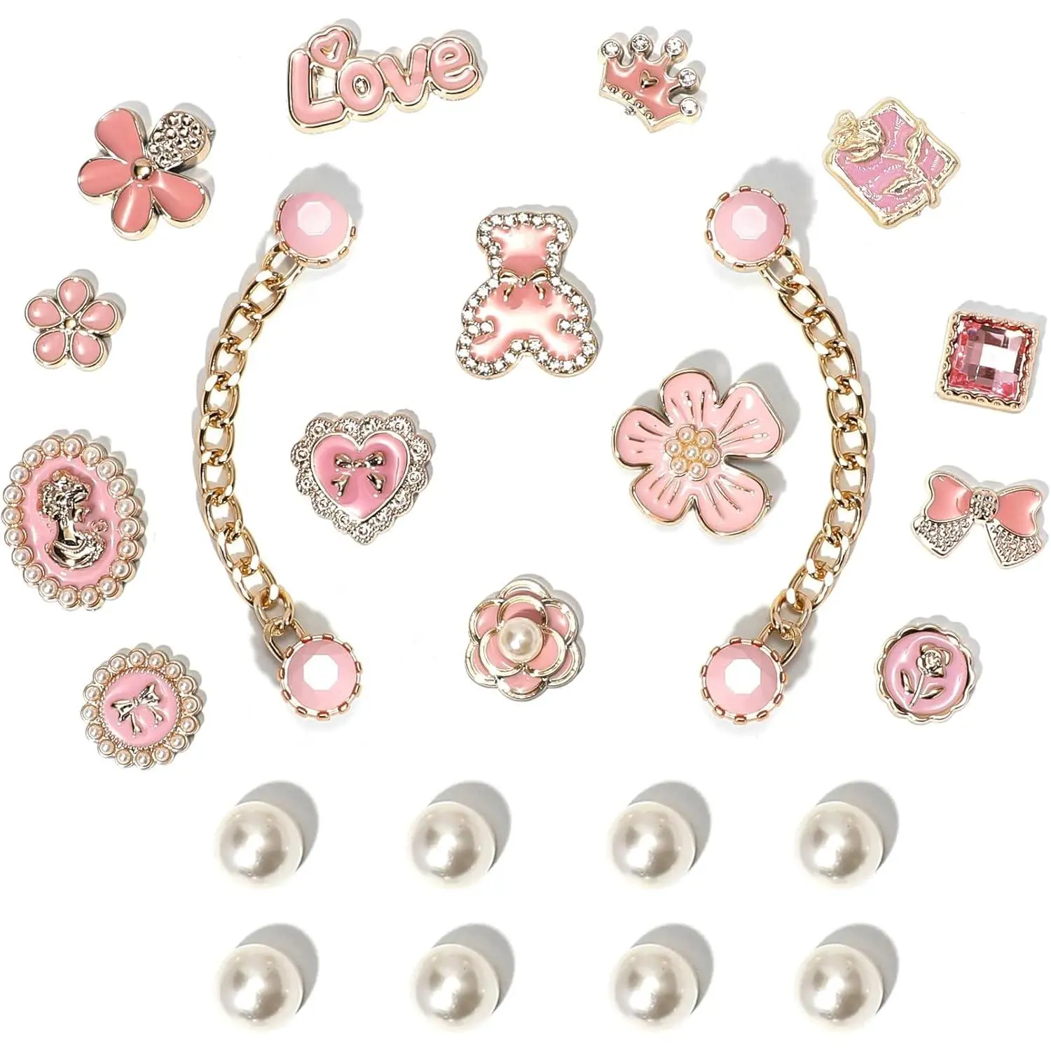 22 Pcs Bling Shoe Charms for Women, Sparkle Rhinestone Shoe Decorations, Girly Shoe Chains for Clog Sandals, DIY Shoe Accessories for Party Favors & Bridal Events