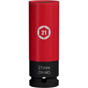 21mm 1/2" Drive Impact Socket - Thin Wall Lug Nut Socket with Color-Coded Sleeve - Heavy-Duty Cr-Mo Steel for Trucks & SUVs