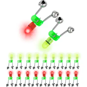 20 Pcs Fishing Bait, 10 Red Lights and 10 Green Lights, Bass Fishing Lures, LED Night Fishing Rod Bite Bait Alarm Light, with Twin Bells Ring, Fishing Bite Alarm Indicator on Fishing Rod