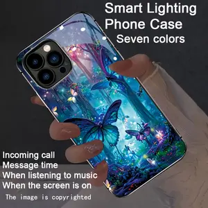Dreamy Forest Butterflies Flying Colorful Smart Voice Control Luminous Phone Case for iPhone 16-12. Features intelligent voice control, luminous technology, dazzling drop protection, a luminous, colorful design, and shockproof protection.