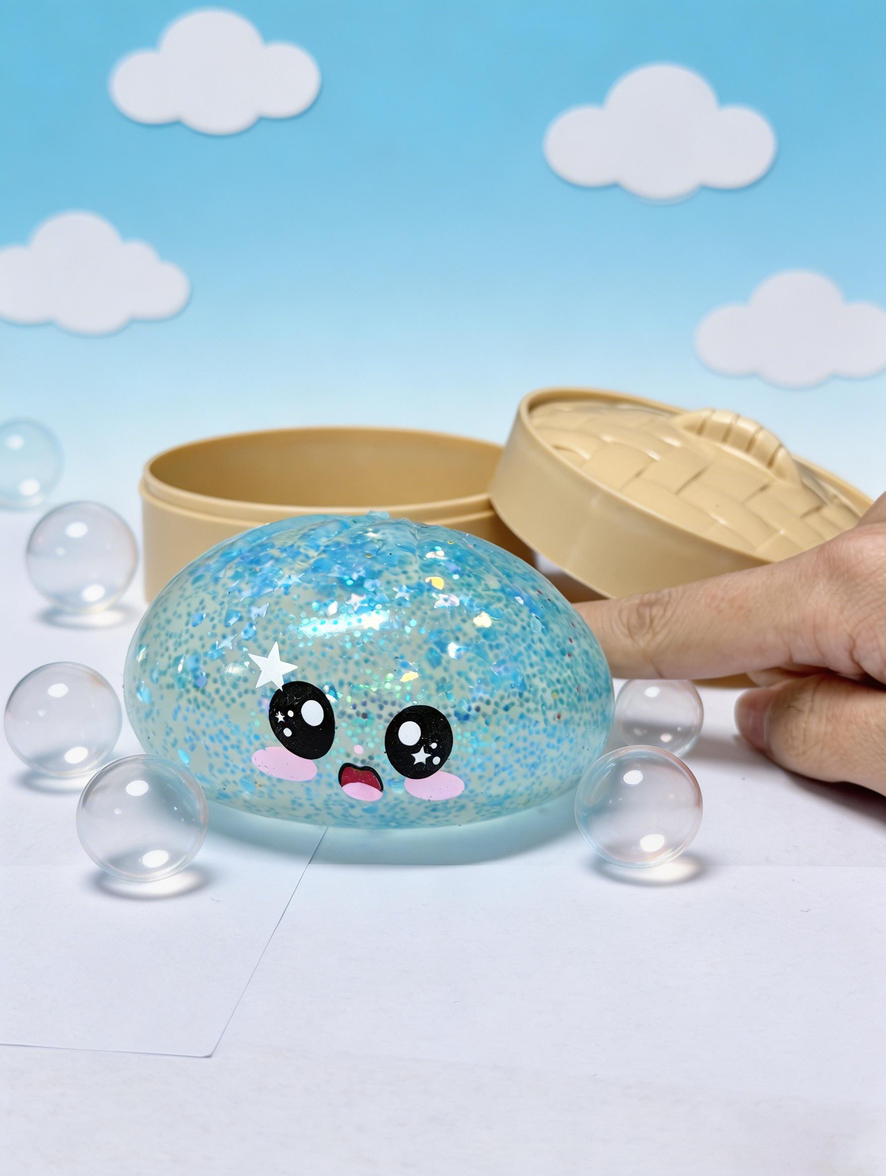 Cute Blue Glitter Steamed Bun Squishy | Slow Rising Stress Relief Toy, Perfect Fidget Gift For Kids & Adults!