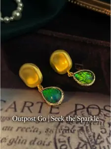 Ethereal Aurora Green Shell Earrings - Matte Gold Teardrop Dangle, Vintage French Aesthetic Jewelry, Elegant Emerald Tone Abalone Studs - Victorian Inspired Waterdrop Earrings, Timeless Old Money Aesthetic for Women, Unique Anniversary Gift, Renaissance S