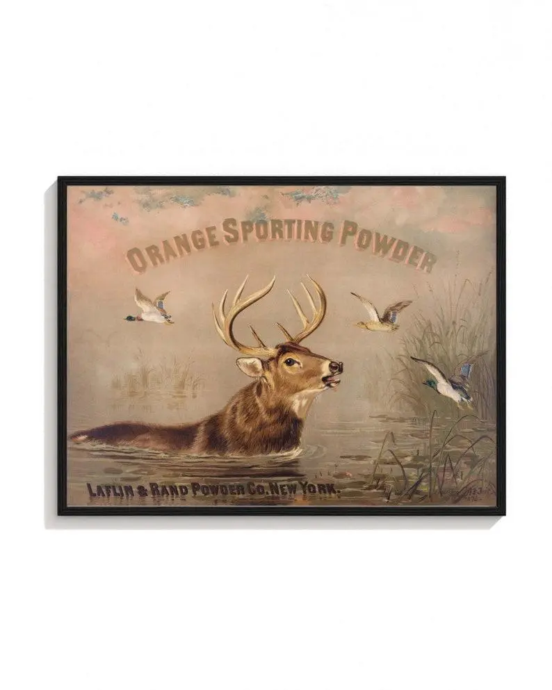 Vintage Moose Deer Elk Hunting Wall Art, Rustic Cabin Lake House Decor, Wildlife Hunting Poster, Duck Lake Landscape Print, Farmhouse Wall Art Artwork Gift