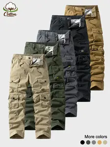 Streetwear Multi Layer Storage Flap Pocket Straight Cargo Pants, Loose Relaxed Fit 97% Cotton Trousers - Wrinkle Resist Mens Spring Summer Chic Versatile Hiking Everyday Bottoms