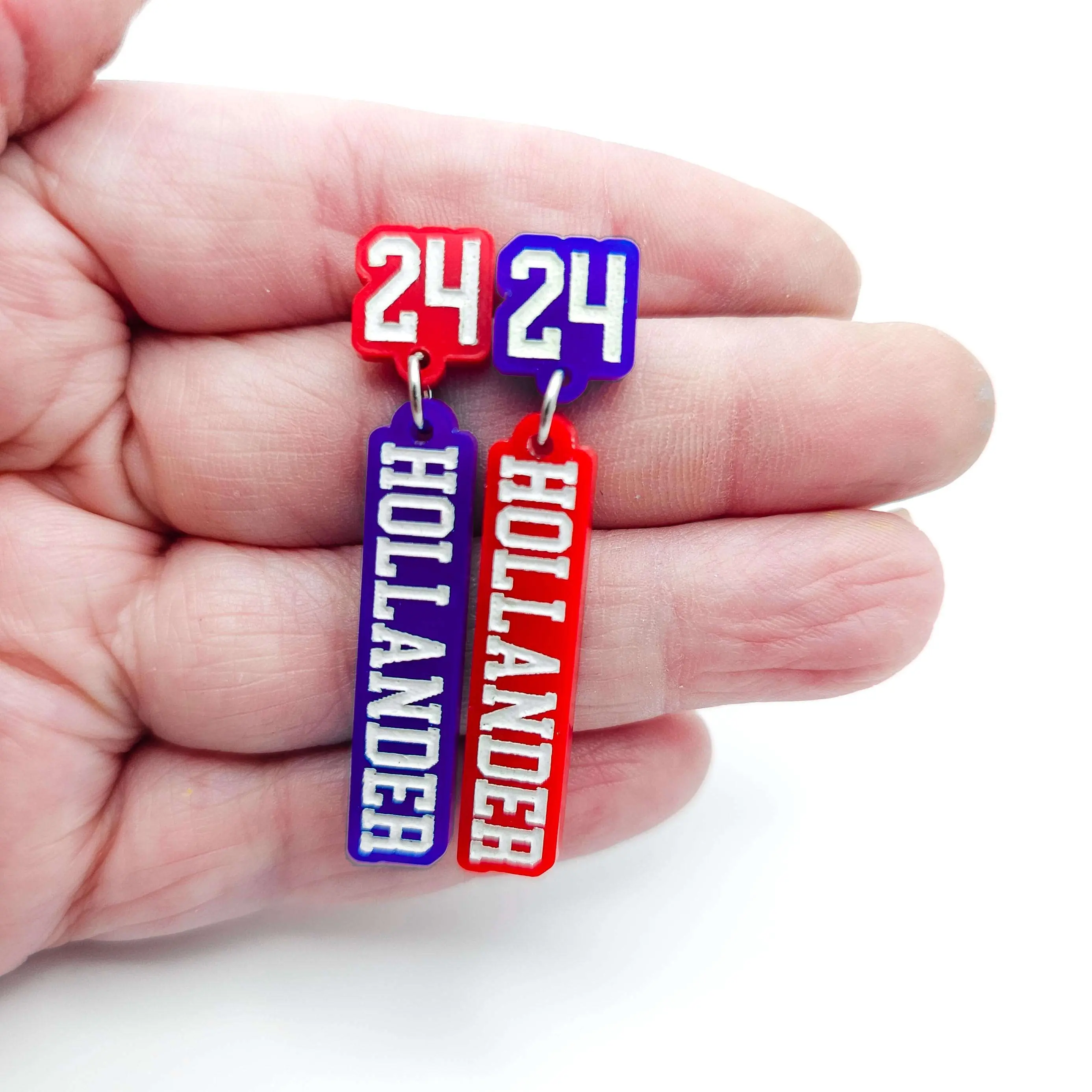 Heated Rivalry Shane Hollander 24 Dangle Earrings Blue Red Acrylic Number 24 Engraved Bookish Fandom Jewelry Gift for Hockey Romance Fans