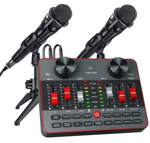 Tenlamp G1-E300 Podcast Equipment Bundle with 2 Microphones, sound card Audio Mixer Podcast Microphone Bundle studio,Audio interface with Voice Change,Podcast Recording,PC,Smartphone