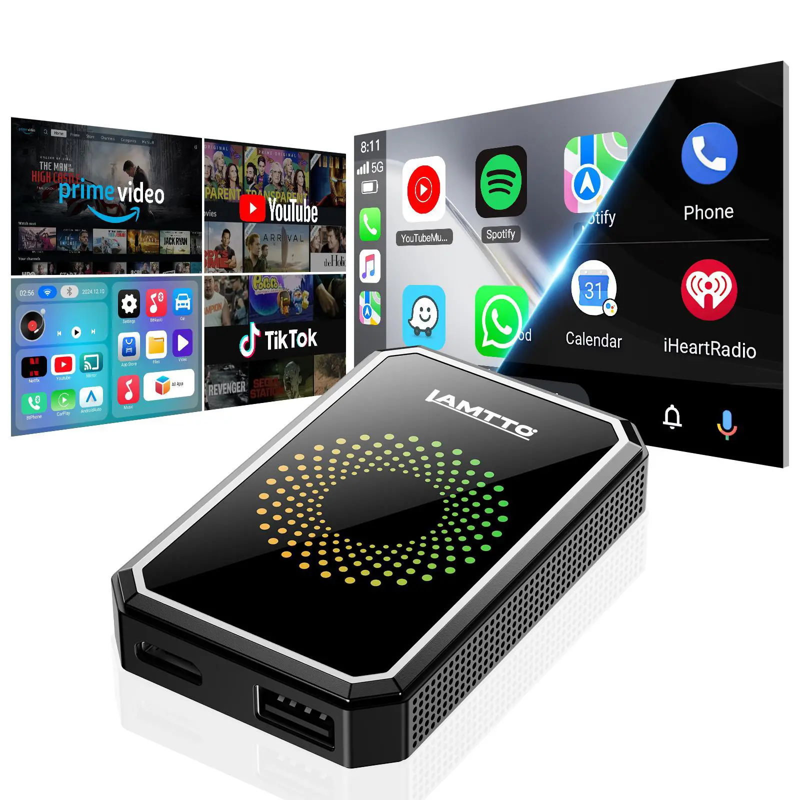 【Check Compatibility】LAMTTO 2026 Wired to Wireless CarPlay Adapter Supports Netflix/YouTube/TikTok via Hotspot on Car TouchScreen , Not for Tesla/BMW or Wireless CarPlay, Auto Bluetooth –Perfect Tech Gift for Car Lovers CarPlay Dongle & Car Video Player