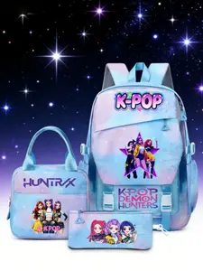 K-Pop Demon Hunters Cartoon Print Backpack Set, Dreamy Blue Gradient Student Bag, Cute School Lunch Pouch, Multi-Color Options