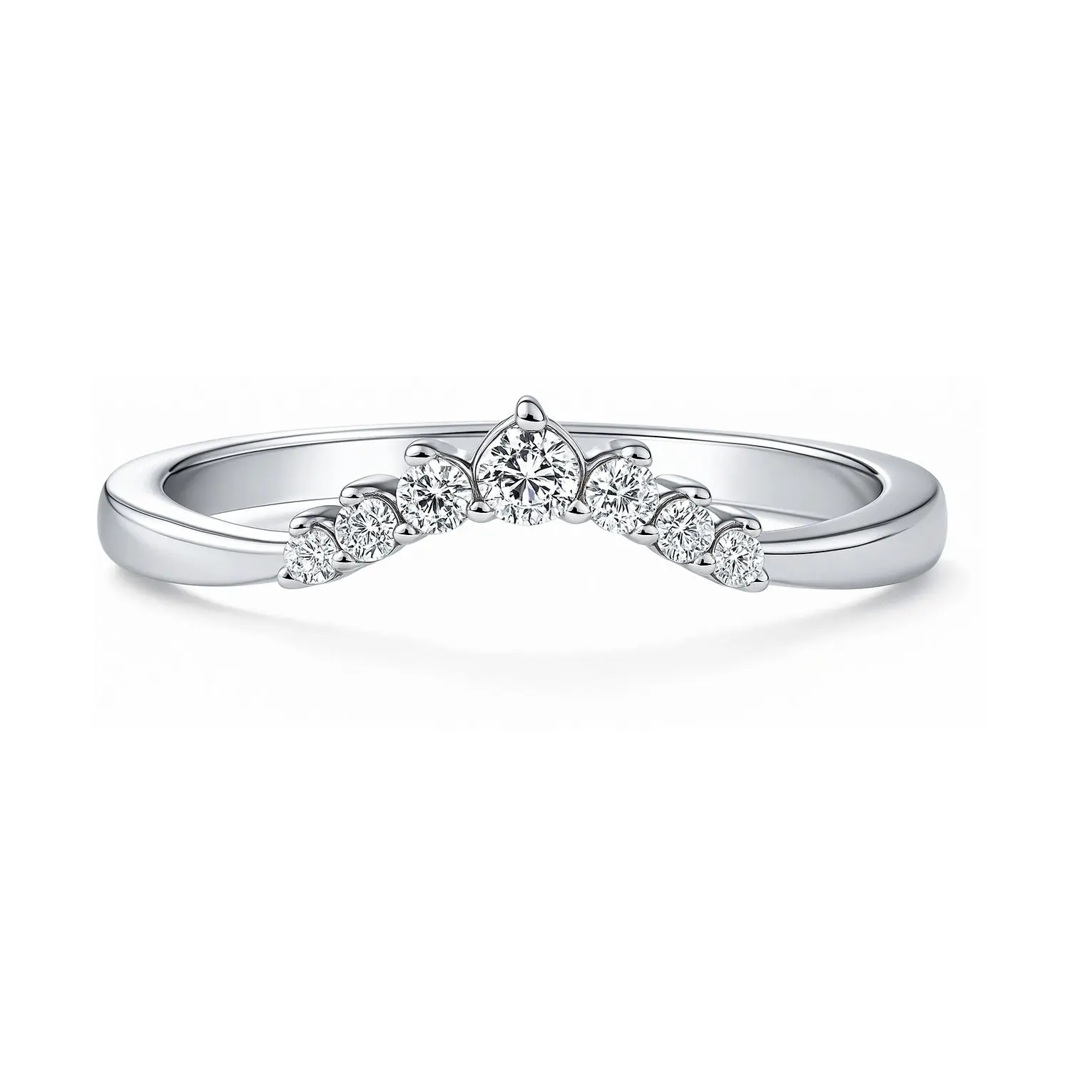 BERRICLE Sterling Silver Wishbone 7-Stone Rings Stackable Curved Band for Women, Cubic Zirconia CZ