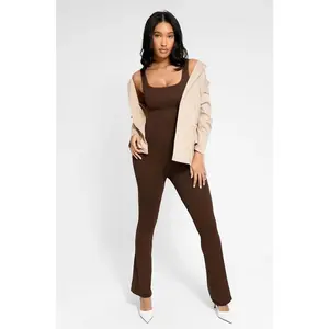 Seamless square neck U-back flared jumpsuit