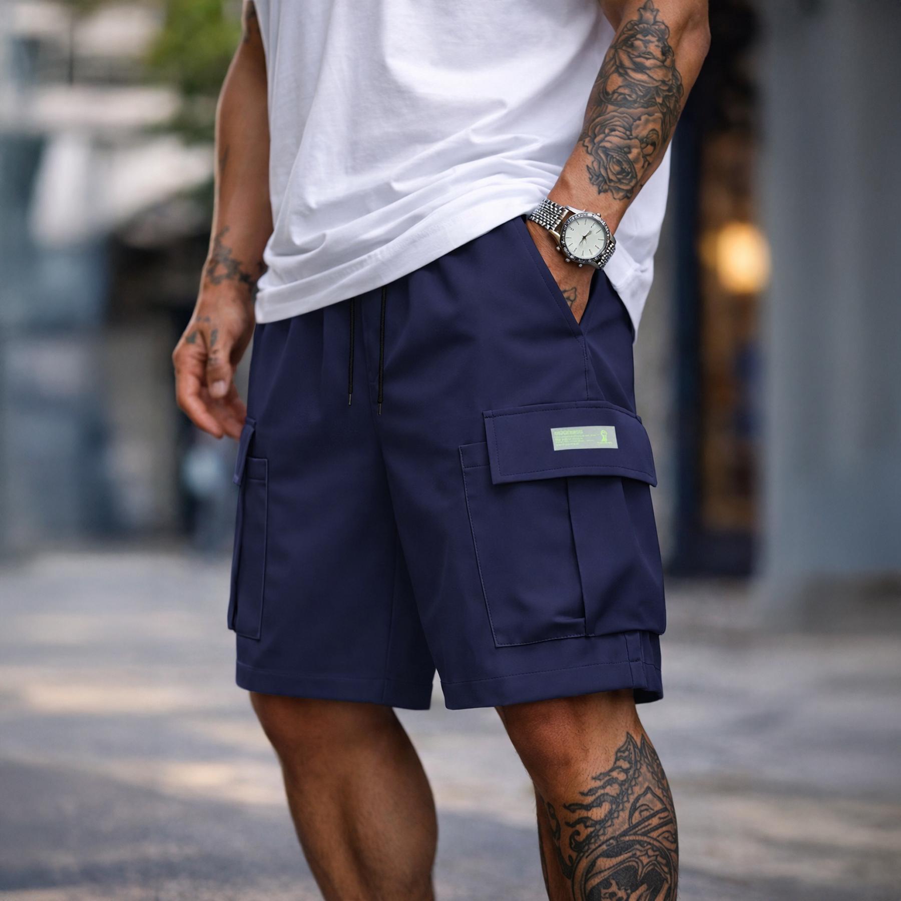 Mens Cargo Shorts Techwear Gorpcore Urban Utility Multi Flap Pockets Loose Fit Wide Leg Drawstring Summer Casual Streetwear High Street Vibe Cityboy Tactical Outdoor Hiking Athletic Workout Daily Wear Half Pants Multi Pack Bundle Fashion Basics Essentials