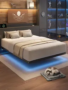 【SummerVibes】ONBRILL LED Floating Bed Frame for Queen, Queen Size Bed Frame with Power Outlet, Heavy Duty Metal Platform Bed Frame, Easy to Assemble, Noise-Free, No Box Spring Needed, Bedroom Furniture, Stylish Furniture