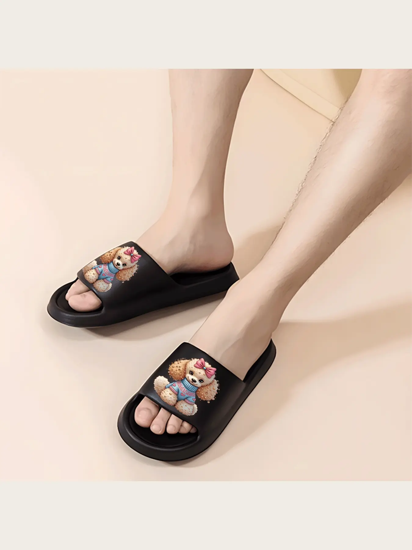 Cute Poodle Dog Slippers with Bow and Sweater Design Women's Cozy Fleece Lined Home Slippers Non-Slip Indoor Shoes for Winter Warmth Adorable Animal Print House Slippers Gift for Dog Lovers