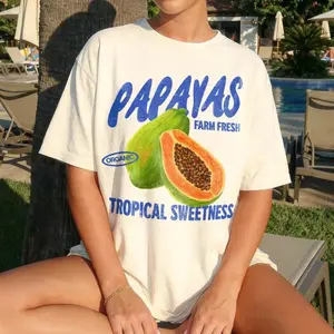 Papayas Tropical Sweetness Graphic T-Shirt Unisex Summer Fruit Tee Aesthetic Vacation Beach Outfit Casual Oversized Shirt Fresh Organic Style Streetwear Trendy Gift for Women Men Summer Vibes