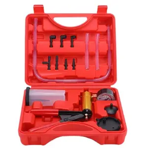 Brake Bleeder Kit with Hand Vacuum Pump, Pressure Gauge, and Adapters for Automotive, Motorcycle, and Bike Brake Fluid Bleeding (Red)