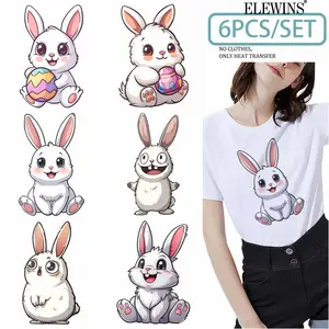 Easter 6 Sheets Cute Sublimation Hot Stamping DTF Transfer Film Heat Transfer Vinyl for T-shirts Hoodies Jeans Backpacks Pillows Machine Washable Festival Gift Creative Decals for Men Women