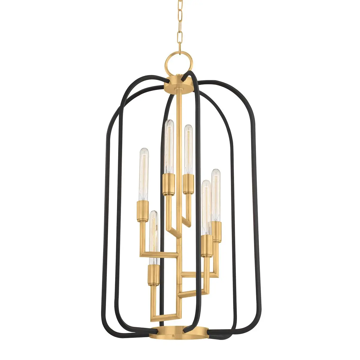 Angler Large Lantern With Tubular Bulbs And Contrasting Finishes - Retro Style Decor Fixture